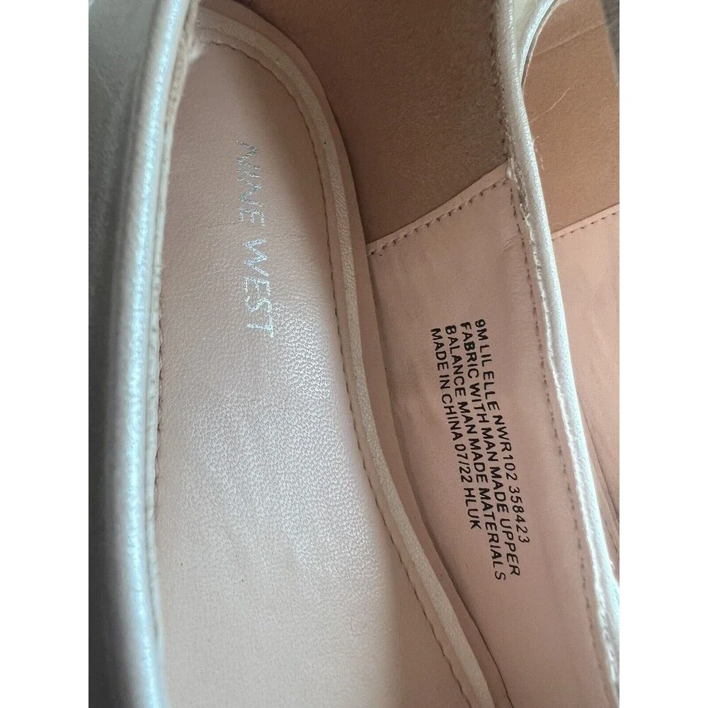 NINE WEST Toddler Girls LIL ELLE Ballet Flat White Metallic Peal Rhinestone 9